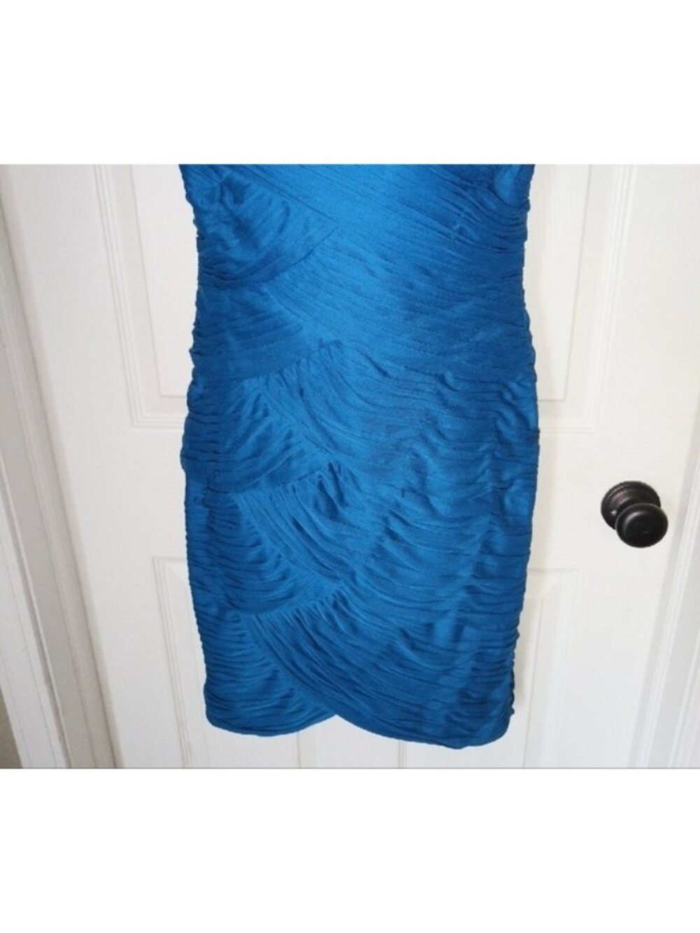 Adrianna Papell Embellished Teal Cocktail Bandage Dress w/Sheer Beaded Yoke 12 - Picture 4 of 8
